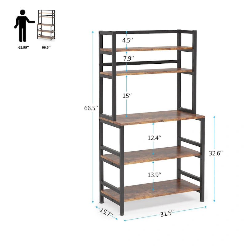 Étagère de boulangerie de cuisine à 5 niveaux avec vaisselier et tablette de rangement polyvalente