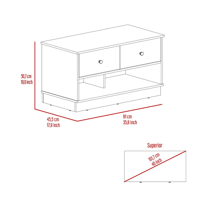 90 cm breites Stauraumbank mit 2 offenen Fächern und 2 Schubladen