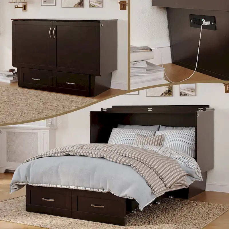 Full Murphy Bed Chest with 6" Memory Foam Mattress