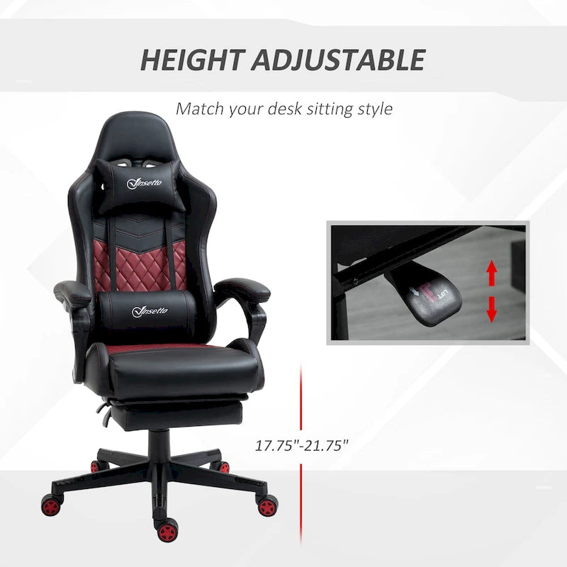 Gamingstuhl im Rennsport-Stil, ergonomischer Bürostuhl, höhenverstellbarer drehbarer Relaxsessel mit hoher Rückenlehne, PC-Computerschreibtischstuhl