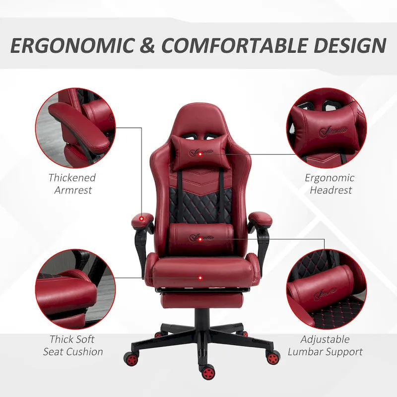 Gamingstuhl im Rennsport-Stil, ergonomischer Bürostuhl, höhenverstellbarer drehbarer Relaxsessel mit hoher Rückenlehne, PC-Computerschreibtischstuhl