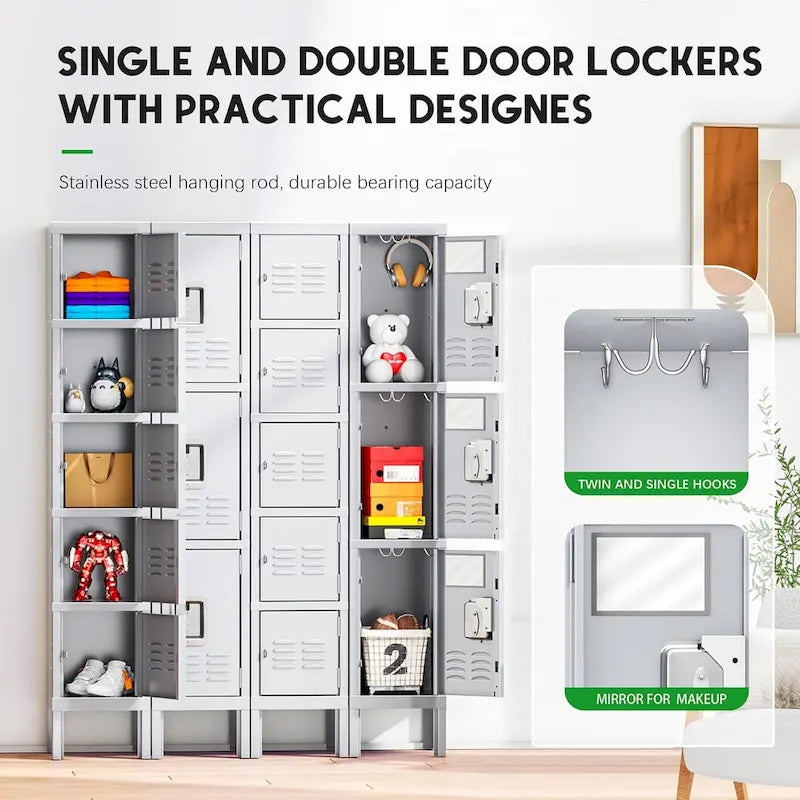 3-Door / 5-Door Metal Locker Storage Cabinet for School, Office & Gym