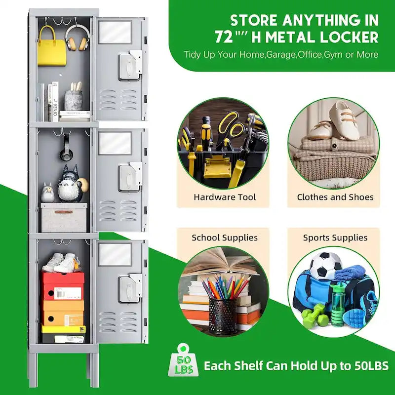 3-Door / 5-Door Metal Locker Storage Cabinet for School, Office & Gym