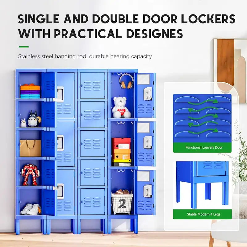 3-Door / 5-Door Metal Locker Storage Cabinet for School, Office & Gym