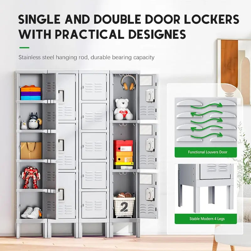 3-Door / 5-Door Metal Locker Storage Cabinet for School, Office & Gym