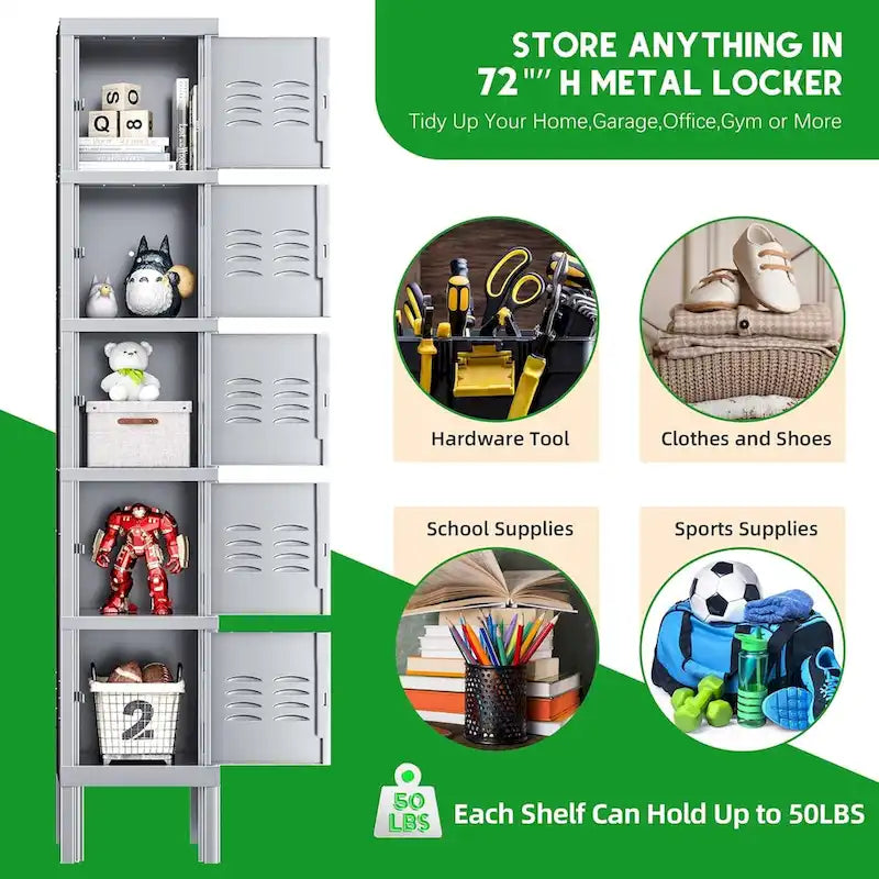 3-Door / 5-Door Metal Locker Storage Cabinet for School, Office & Gym