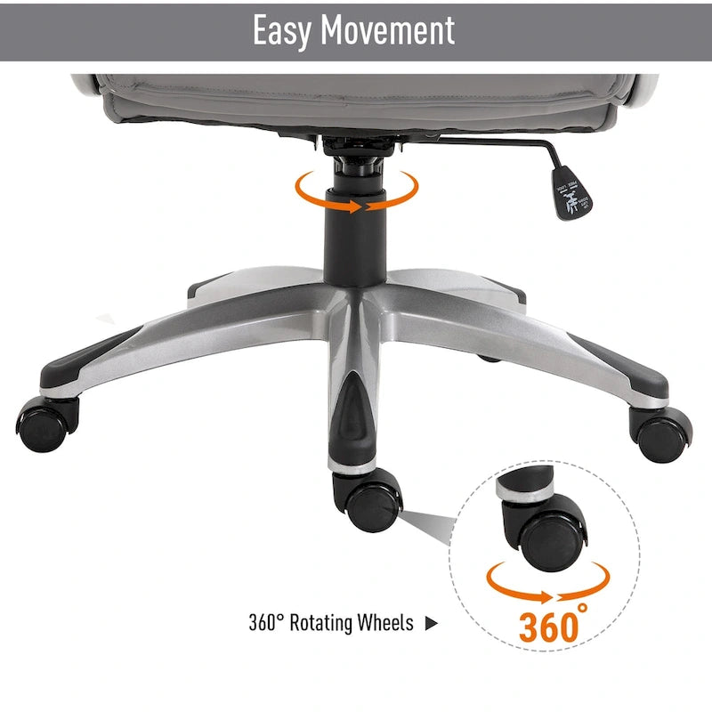 Fauteuil de bureau ergonomique à dossier haut pivotant à 360° avec accoudoirs relevables, fauteuil à bascule pour bureau d'ordinateur en similicuir, gris