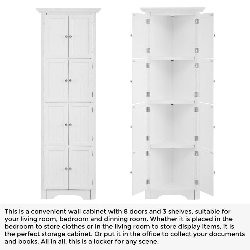 Tall Corner Storage Cabinet with 8 Doors & 4 Shelves