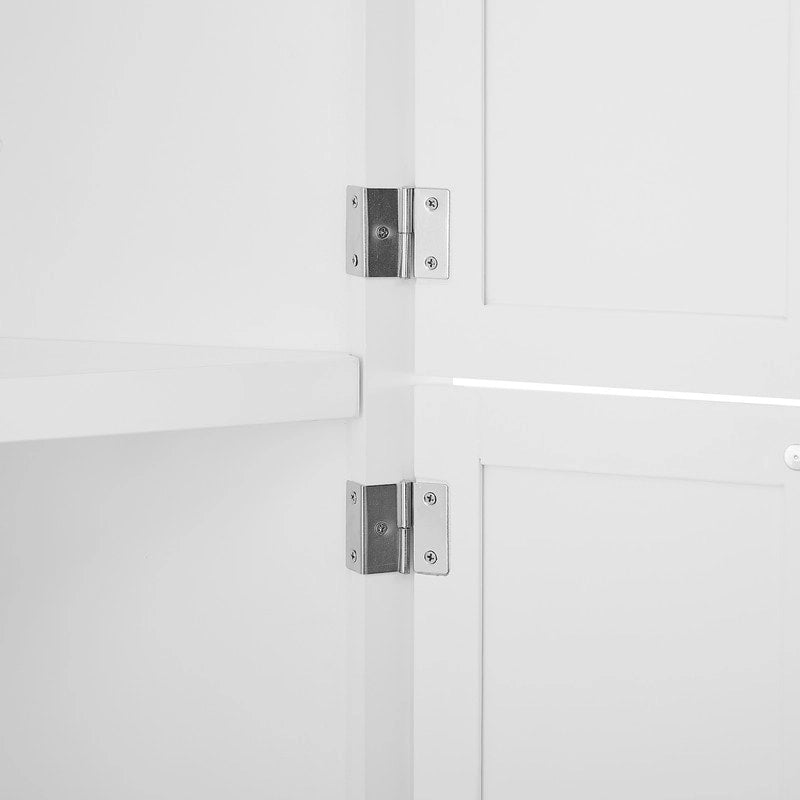 Hoher Eckschrank mit 8 Türen und 4 Regalböden