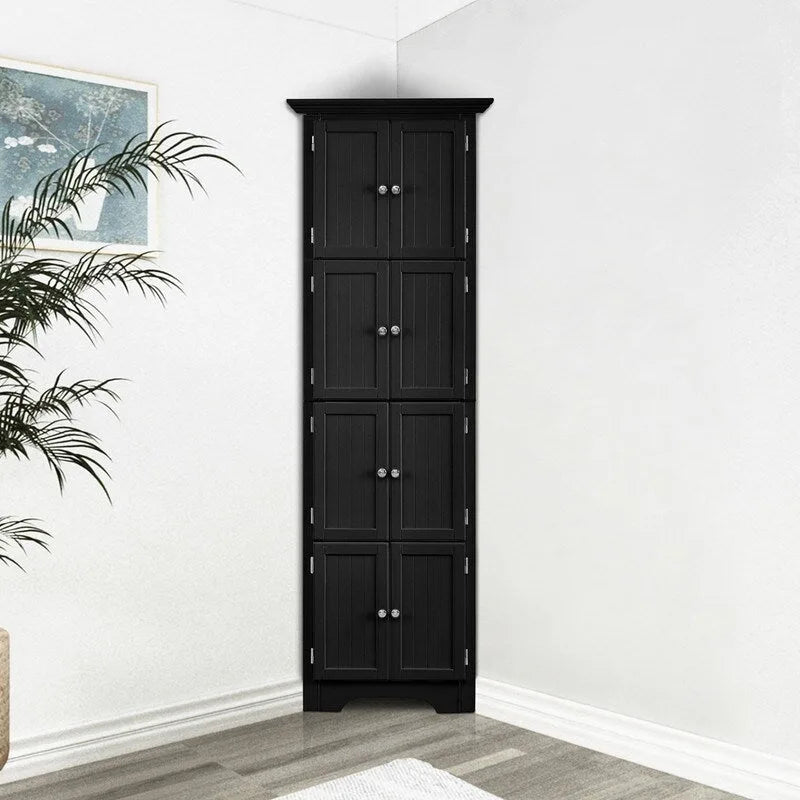 Hoher Eckschrank mit 8 Türen und 4 Regalböden
