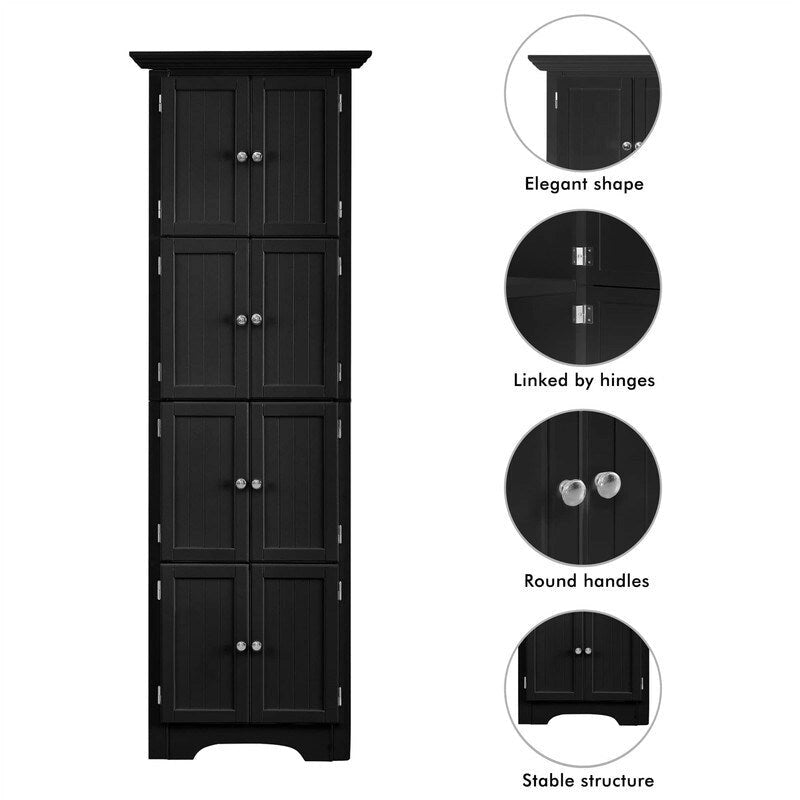 Hoher Eckschrank mit 8 Türen und 4 Regalböden