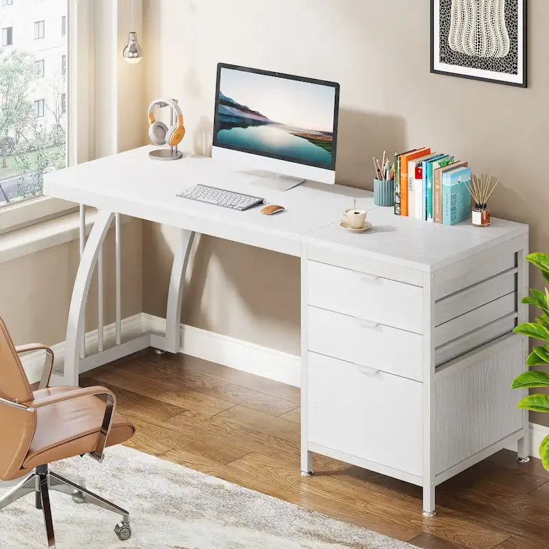 59-inch Wood/Metal Computer Desk with 3 Reversible Drawers