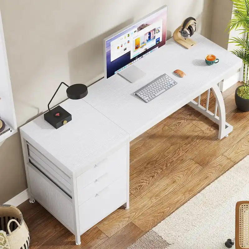 59-inch Wood/Metal Computer Desk with 3 Reversible Drawers