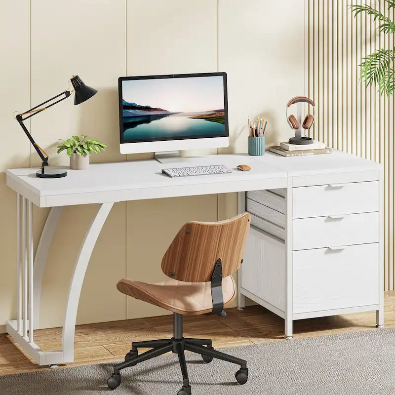 59-inch Wood/Metal Computer Desk with 3 Reversible Drawers