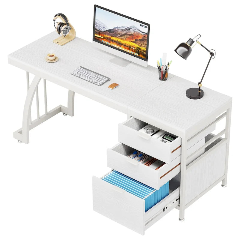 59-inch Wood/Metal Computer Desk with 3 Reversible Drawers