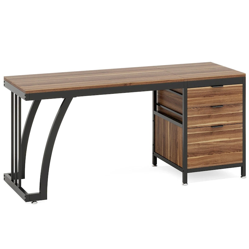 59-inch Wood/Metal Computer Desk with 3 Reversible Drawers