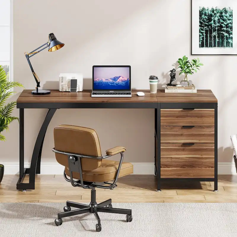 59-inch Wood/Metal Computer Desk with 3 Reversible Drawers