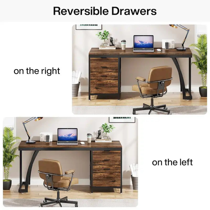 59-inch Wood/Metal Computer Desk with 3 Reversible Drawers