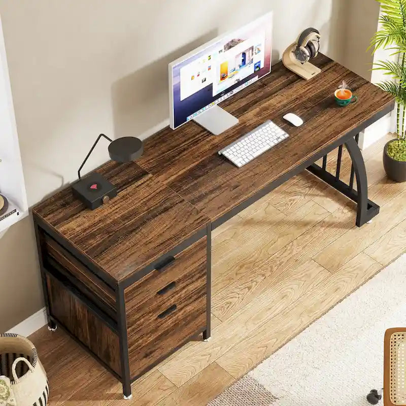 59-inch Wood/Metal Computer Desk with 3 Reversible Drawers