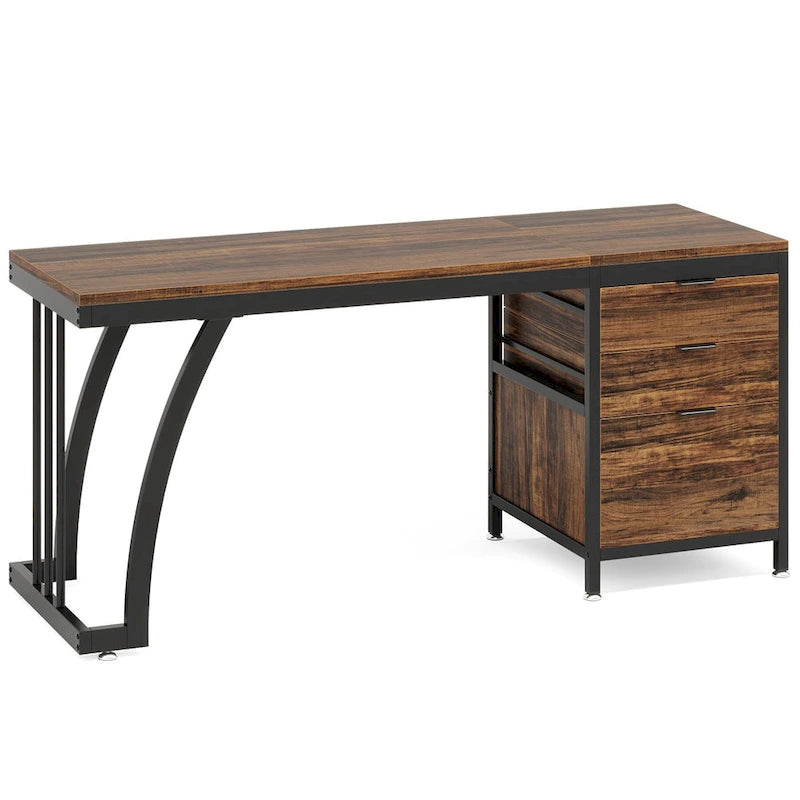 59-inch Wood/Metal Computer Desk with 3 Reversible Drawers