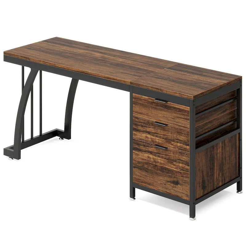 59-inch Wood/Metal Computer Desk with 3 Reversible Drawers