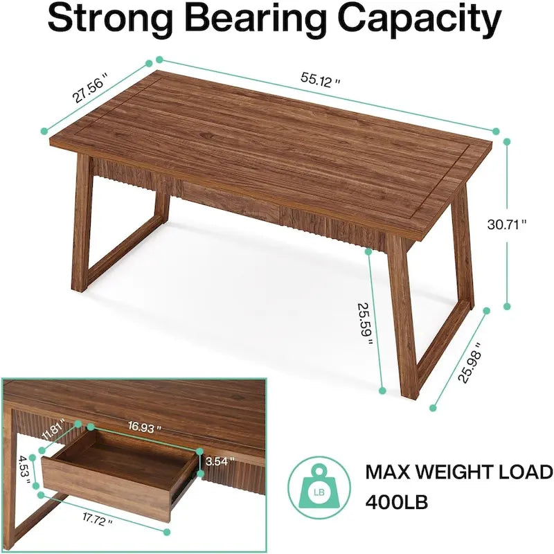 Bureau de direction pour bureau à domicile, bureau d'ordinateur en bois massif avec tiroir