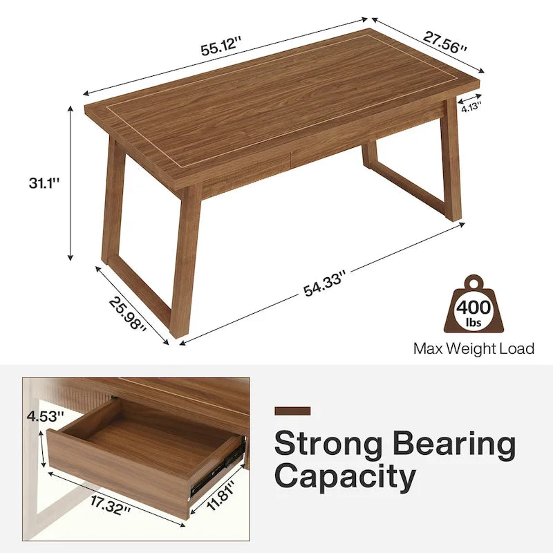 Bureau de direction pour bureau à domicile, bureau d'ordinateur en bois massif avec tiroir
