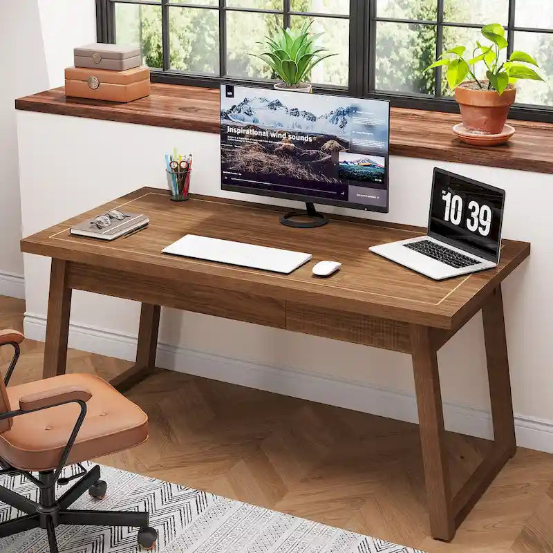 Bureau de direction pour bureau à domicile, bureau d'ordinateur en bois massif avec tiroir