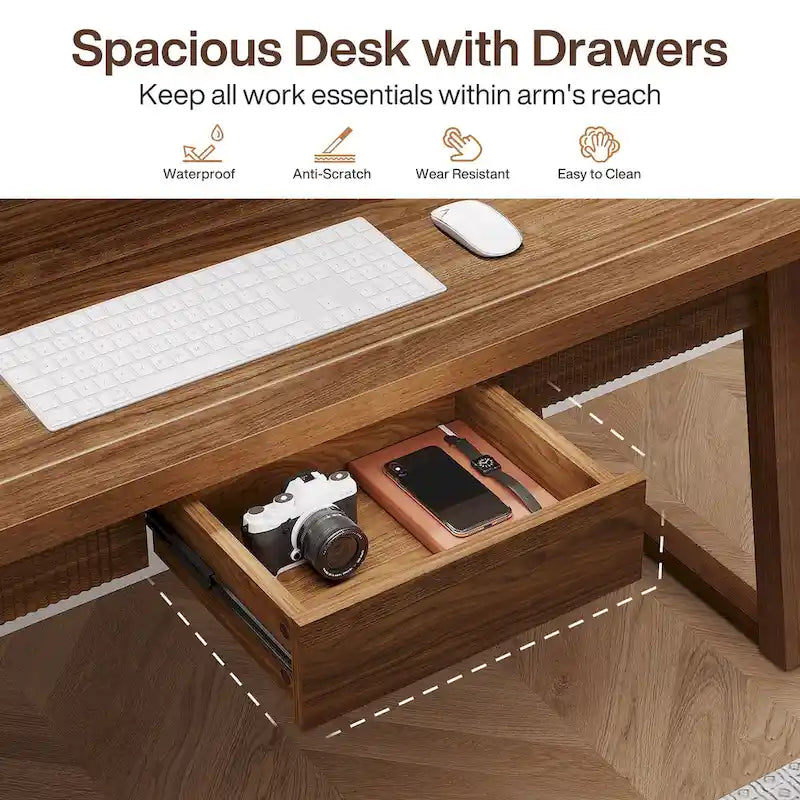 Bureau de direction pour bureau à domicile, bureau d'ordinateur en bois massif avec tiroir