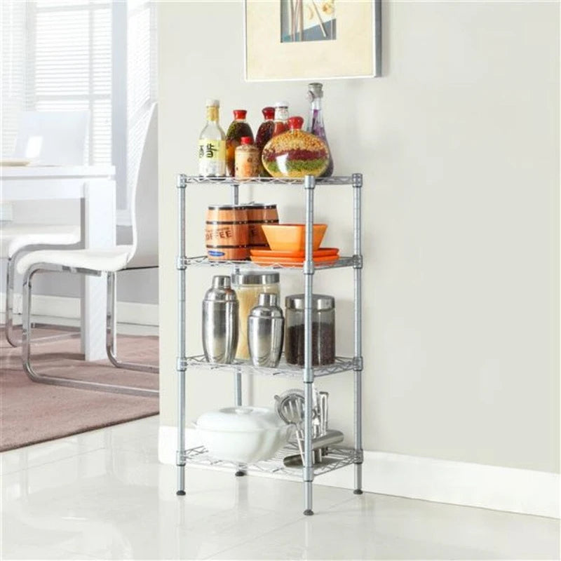 4-Shelf Carbon Steel Storage Rack - Silver Grey (13.77 x 9.84 x 31.5 in)