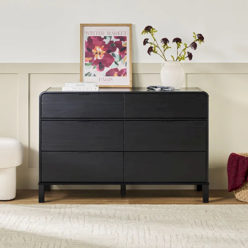 Curved Top Solid Wood 6-Drawer Dresser