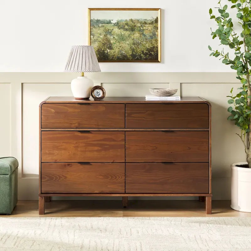 Curved Top Solid Wood 6-Drawer Dresser