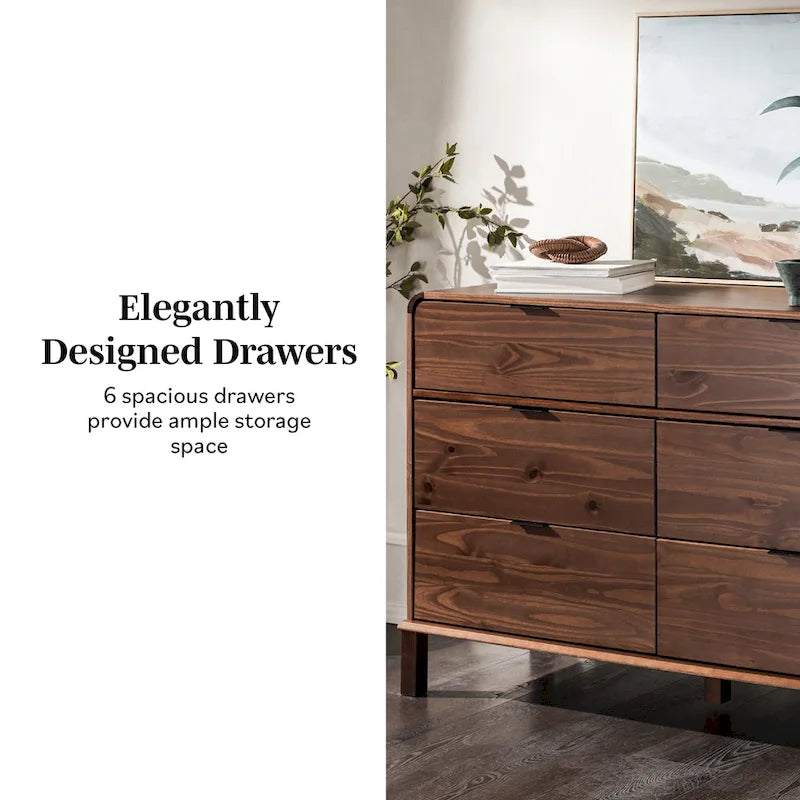 Commode incurvée en bois massif à 6 tiroirs
