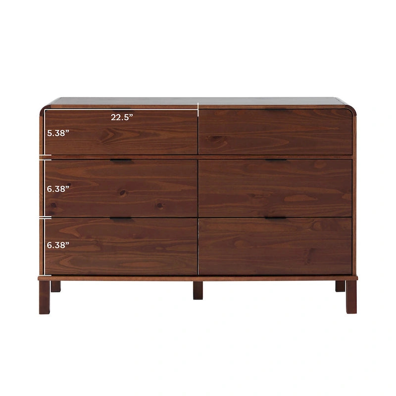 Curved Top Solid Wood 6-Drawer Dresser