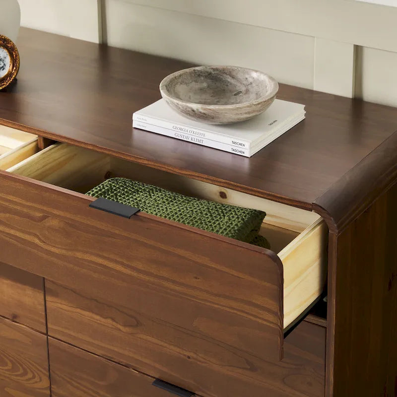 Commode incurvée en bois massif à 6 tiroirs
