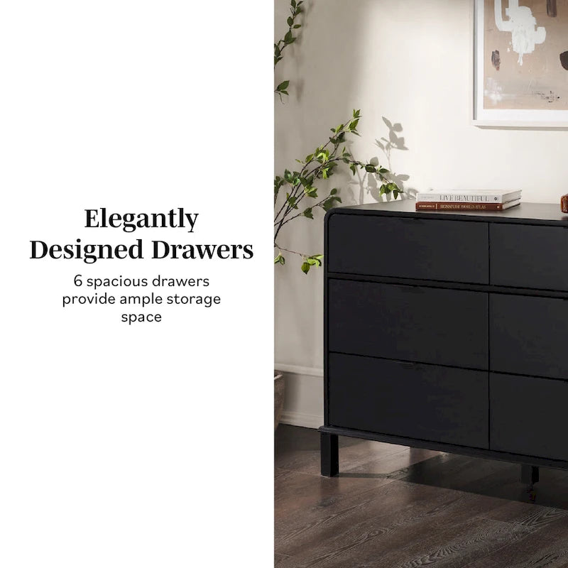 Commode incurvée en bois massif à 6 tiroirs