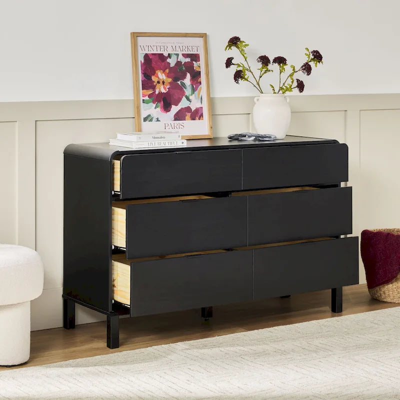 Commode incurvée en bois massif à 6 tiroirs