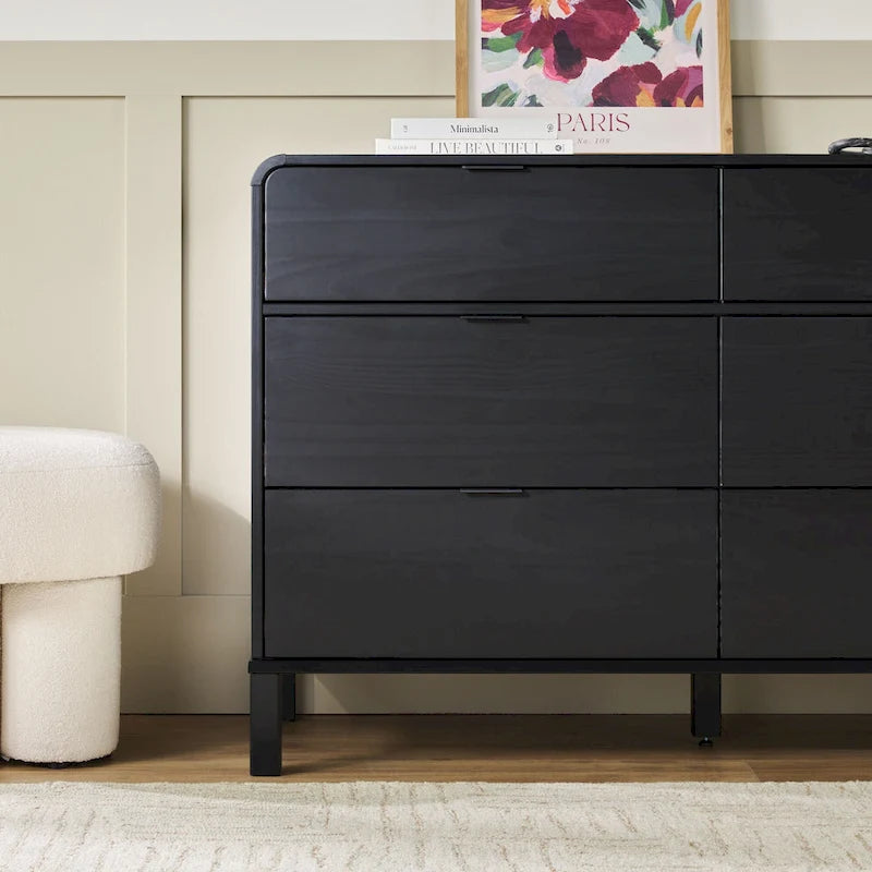 Commode incurvée en bois massif à 6 tiroirs