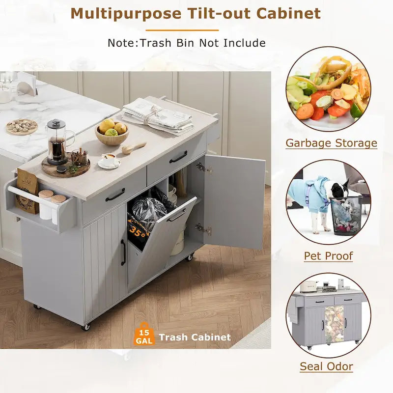 Îlot de cuisine avec meuble de rangement pour poubelle