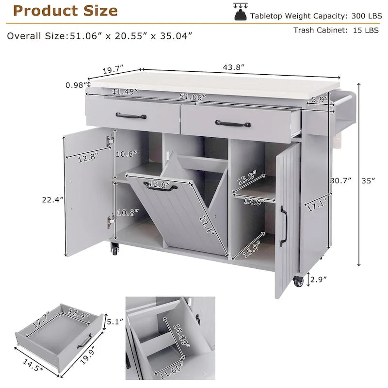 Îlot de cuisine avec meuble de rangement pour poubelle