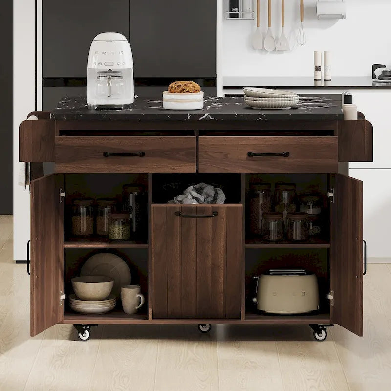 Îlot de cuisine avec meuble de rangement pour poubelle