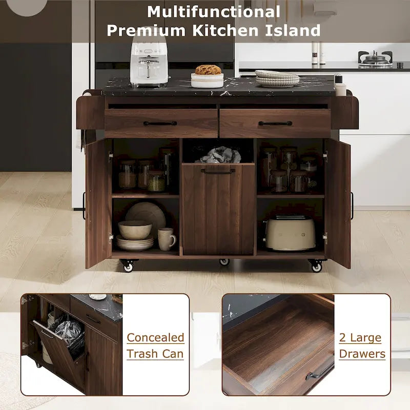 Îlot de cuisine avec meuble de rangement pour poubelle