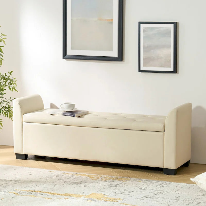 57.75" Wide Tufted Storage Bench with Flared Arms