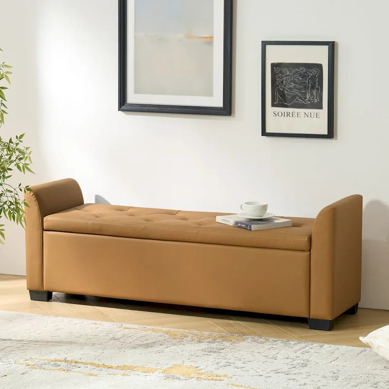 57.75" Wide Tufted Storage Bench with Flared Arms