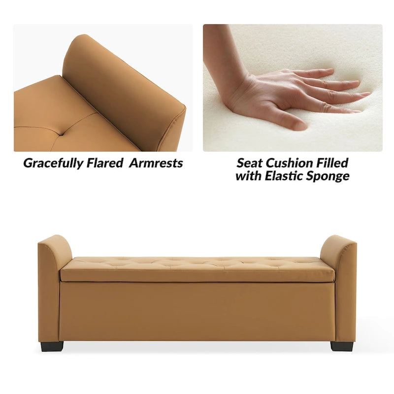 57.75" Wide Tufted Storage Bench with Flared Arms