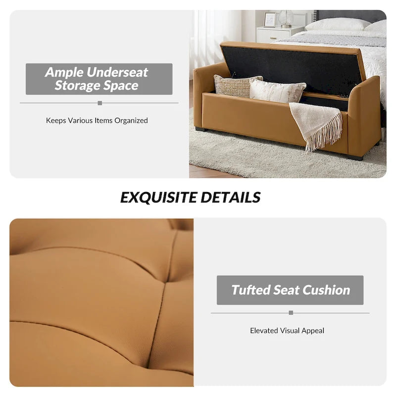 57.75" Wide Tufted Storage Bench with Flared Arms