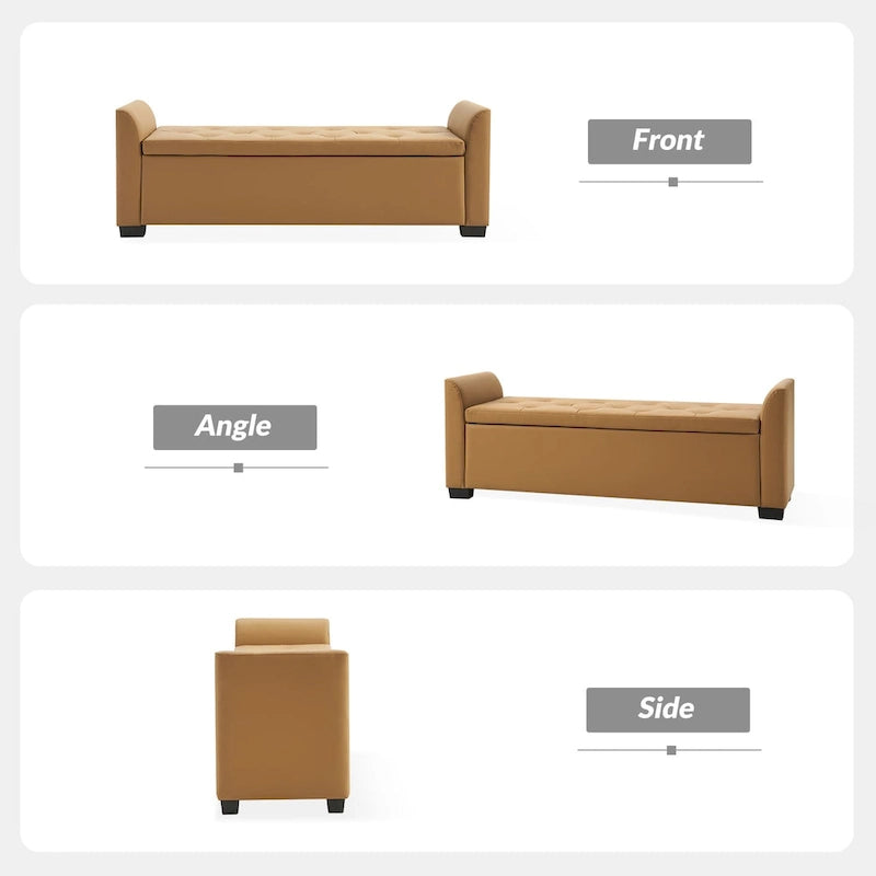 57.75" Wide Tufted Storage Bench with Flared Arms