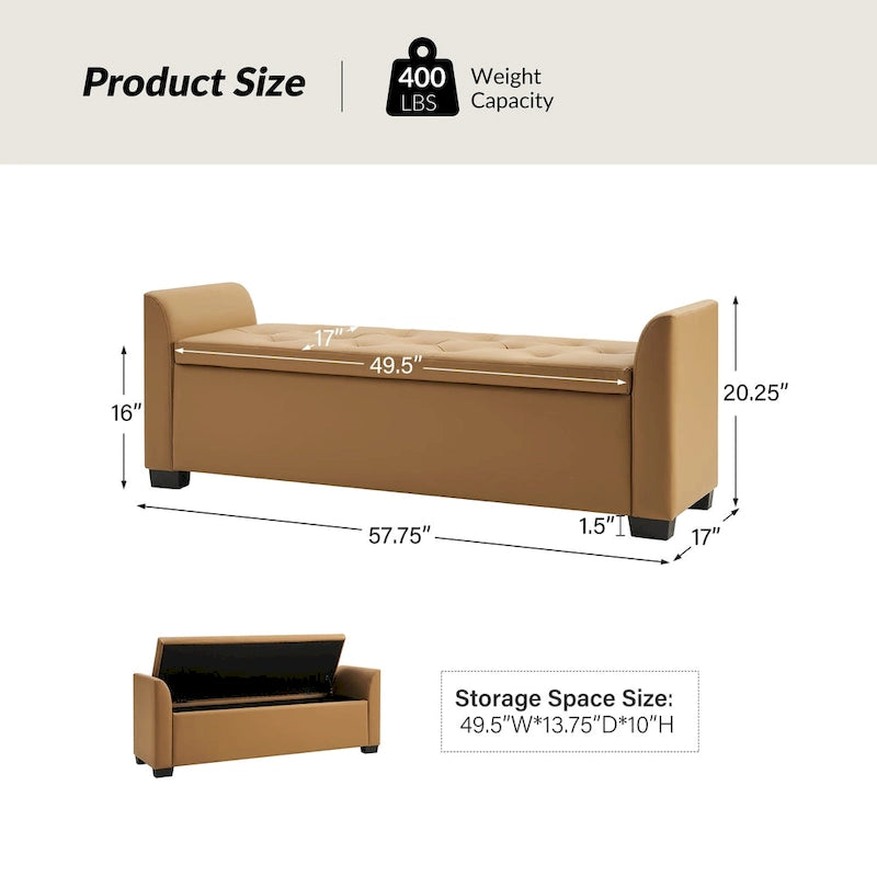 57.75" Wide Tufted Storage Bench with Flared Arms