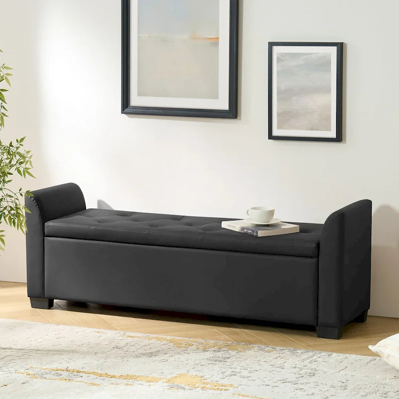 57.75" Wide Tufted Storage Bench with Flared Arms