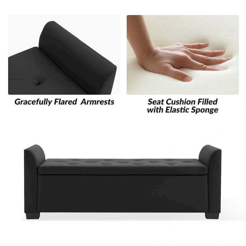 57.75" Wide Tufted Storage Bench with Flared Arms